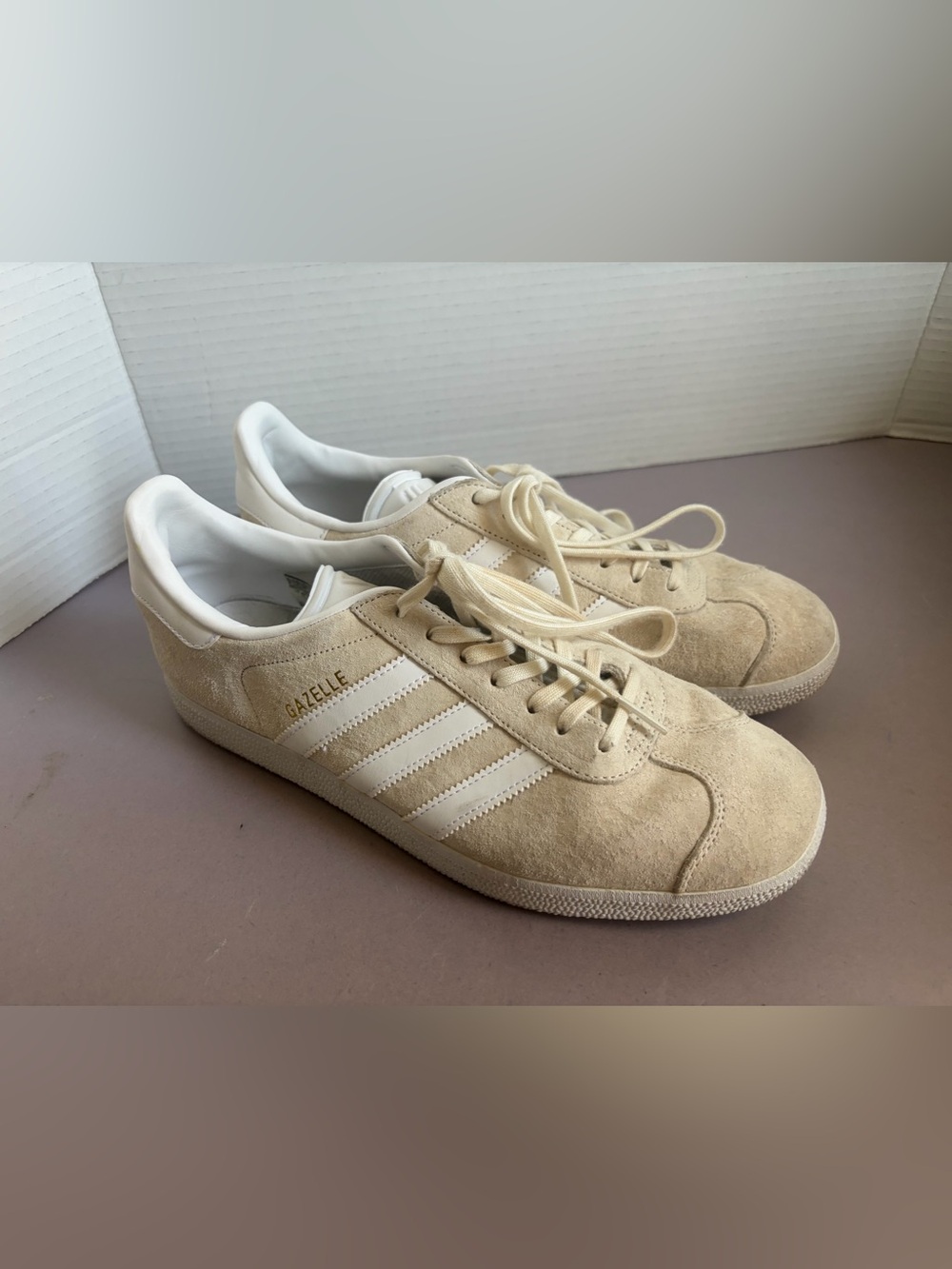 adidas Gazelle Beige and White Suede Sneakers
